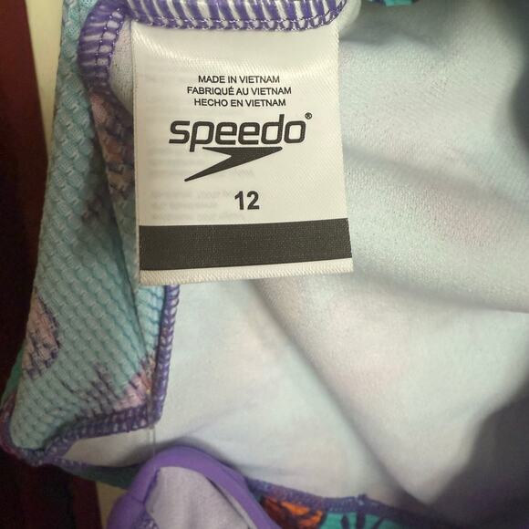 Speedo Girls Tankini Swimsuit Size 12 Blue Purple Pineapples NEW Textured - Picture 6 of 6